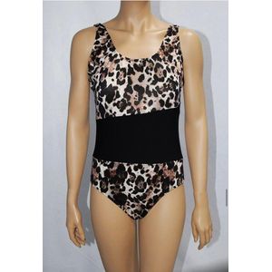 Leopard print badpak met zwarte blok- Vrouwen zwempak swimsuit zwemkleding413- Leopard print- Maat 44