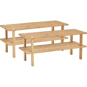 Set van 2x stuks bamboe houten schoenenrek/schoenenstandaard 2-laags 70 x 26 x 30 cm - Schoenen opbergen