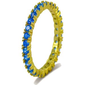 Silventi 9SIL-21637 Zilveren Ring - Dames - Rondom Gezet - Alliance - Blauwe Zirkonia Steentjes - 2 mm Doorsnee - Maat 56 - Zilver - Gold Plated (Verguld/Goud op Zilver)