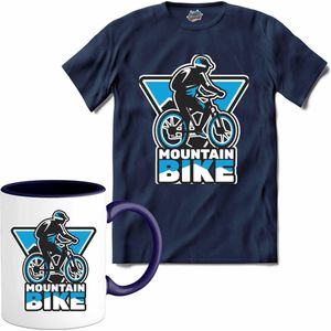 Mountain Bike | Mountain Bike - Fiets - Bicycle - T-Shirt met mok - Unisex - Navy Blue - Maat L