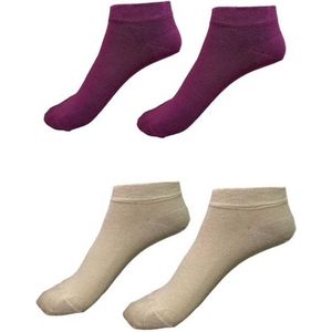 La Pèra - Sneakersokken – Sokken Dames – Bamboe – Paars – Ecru - 4 paar maat 36-40