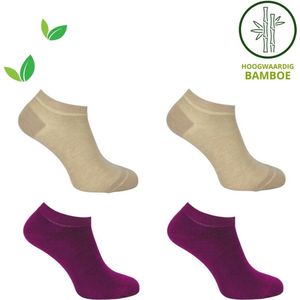 La Pèra Sokken Dames - Bamboe 4 paar 36-40 Damessokken - Sneakersokken – Paars - Ecru - Cadeautje Voor Haar