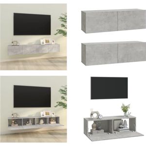 vidaXL Tv-meubelen 2 st wandgemonteerd 100x30x30 cm hout betongrijs - Tv-kast - Tv-kasten - Tv-meubel - Tv-meubel Met LED-verlichting