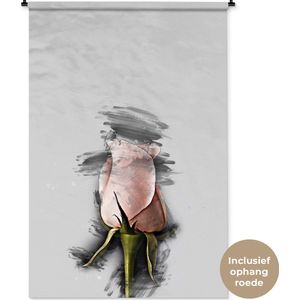 Wandkleed BloemenKerst illustraties - Roze bloem met zwarte verf Wandkleed katoen 120x180 cm - Wandtapijt met foto XXL / Groot formaat!
