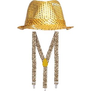 Party carnaval verkleed hoedje en betels - Gouden pailletten glitters - Verkleedkleding voor volwassenen