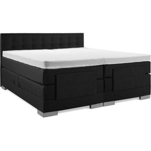 Soft bedden Elektrische Boxspring - 120x210 - Incl. Geknoopt hoofdbord - Gitzwart met plint