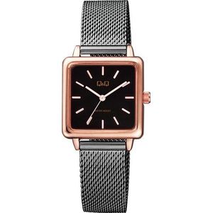 Q&Q vierkant dames horloge Rosé/zwart kleurig QB51J402