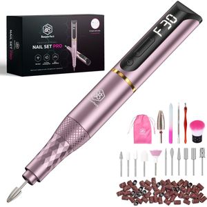 Beeperfect® Draadloze Elektrische Nagelvijl Pro Edition - Nagelfrees - Manicure en Pedicure set - Oplaadbaar - 11 Bitjes en 60 Schuurrolletjes - 30.000RPM - Roze