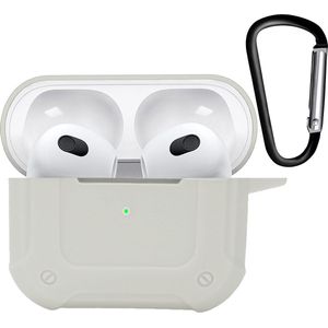 Hoesje Geschikt voor AirPods 3 Hoesje Siliconen Shockproof Case Hoes Met Karabijnhaak - Hoesje Geschikt voor Apple AirPods 3 Case - Wit