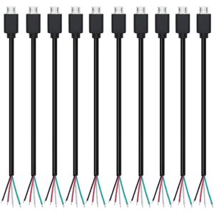 10 stuks micro-USB Pigtail kabel 4-polige blanke kabel 28 AWG 2 A USB-stekker 4-aderige USB-verlengkabel solderen met open uiteinde