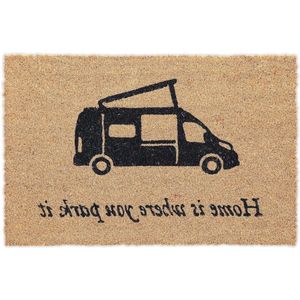 Kokosmat deurmat ""home is where you park it"" binnen buiten 60x40 cm natuur zwart