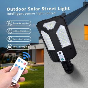 Buitenmuurlicht, Zonne-energie Lampen, 87 LED Bewegingssensor Straatlamp, IP65 Beschermingsklasse Tweewegr Multifunctionele Zonne-energie Buitenlamp met Afstandsbediening voor Muur, Terras, Tuin