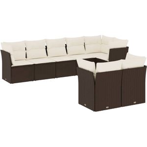 vidaXL Loungeset - Poly Rattan - 8-delig - Bruin Loungebank - Tuinset - Lounge Set - Buitendecoratie - Tuinmeubels