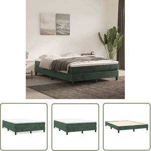 The Living Store Boxspringbed - Donkergroen - Fluweel - Pocketvering - Middelharde ondersteuning - Huidvriendelijk topmatras - Multiplex lattenbodem - 193 x 140 x 25 cm - The Living Store