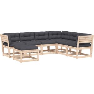 vidaXL - 7-delige - Loungeset - met - kussens - massief - grenenhout