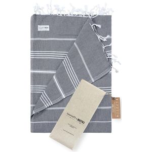 Premium XXL strandlaken 100% katoen - badhanddoek - picknickdeken - 220x160 - Peshtemmal - licht & extra groot (houtskool)