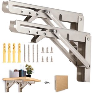 Ruimtebesparende Opvouwbare Console Beugels - RVS, 200 mm, Set van 2, Maximaal 60 kg