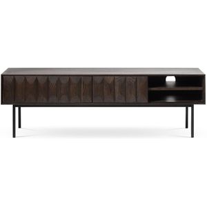 Olivine Vanja TV meubel Donkerbruin - Hout - Metalen Poten - Klassiek - Industrieel - met 2 Lades en Open Vak - TV kast - 160 x 41 x 50 cm