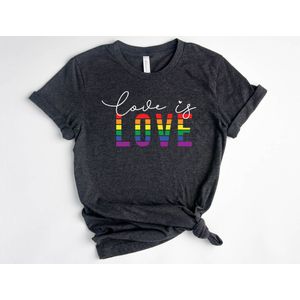 Lykke LGBTQ Unisex T-Shirt| Love is Love T-shirt| Pride | Rainbow | Heather Dark Grey | Maat XL