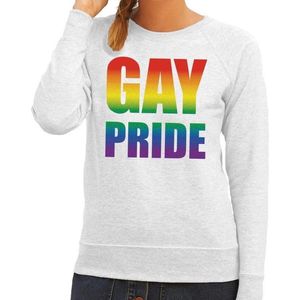 Gay pride regenboog tekst sweater grijs - lesbo sweater voor dames - gay pride S