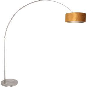 Steinhauer Sparkled vloerlamp - booglamp - 230 cm hoog - verstelbaar - staal met okergele lampenkap