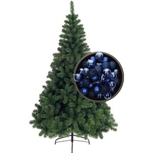 Bellatio Decorations kerstboom H210 cm - met kerstballen kobalt blauw
