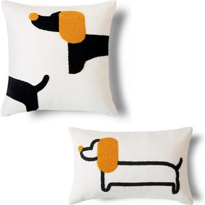 Cartoon hond patroon Kussenslopen Set - 2 stuks - Wit - 45cm x 45cm/30cm x 50cm - decoratieve kussens - geometrie - zitkussen - sofakussen - sierkussen voor bank slaapkamer