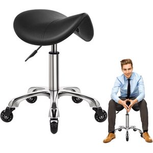 DailySupplies® Zadelkruk op Wielen - Kapperskruk Ergonomisch - Tabouret - Zwart