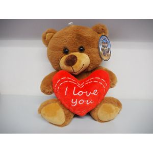Knuffel beer valentijn met hart I Love You bruin - 30cm