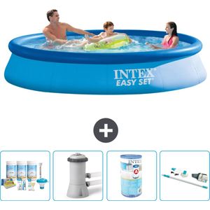 Intex Rond Opblaasbaar Easy Set Zwembad - 366 x 76 cm - Blauw - Inclusief Onderhoudspakket - Zwembadfilterpomp - Filter - Stofzuiger