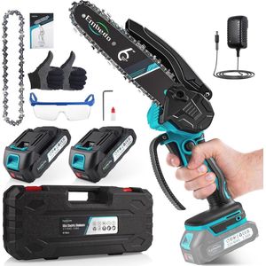 Draadloze Mini Kettingzaag 6 inch - Elektrische Handzaag met 2 Oplaadbare Batterijen en Lader voor Tuin en Houtbewerking