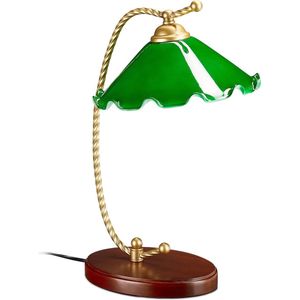 Relaxdays tafellamp Jugendstil - bankierslamp - E27-fitting - glazen kap - vintage - groen