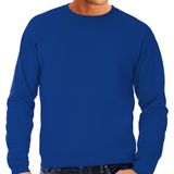 Blauwe sweater / sweatshirt trui met raglan mouwen en ronde hals voor heren - blauw - basic sweaters 2XL (EU 56)
