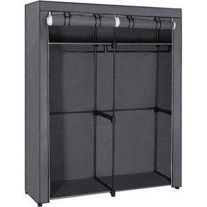 SONGMICS Garderobe, garderobe met kledingstaven, opbergruimte voor kleding, linnenkast, kledingrek, opvouwbaar, kleedkamer, slaapkamer, 140 x 43 x 174 cm, grijs RYG02GY