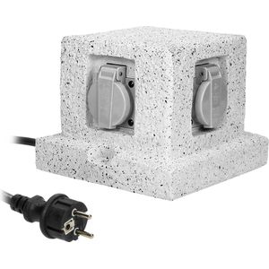 Buitenstopcontact steen look - Graniet - Decoratief imitatiesteen - 4-voudig 2P+E- IP44 Waterditch- 3 meter kabel-Frans Type -Voor België