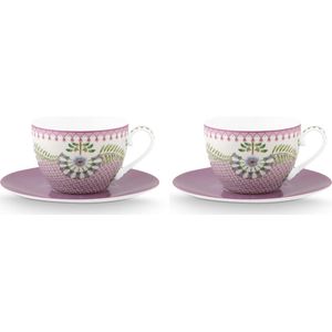 Pip Studio Cup and Saucer Lily&Lotus Tiles Lilac 280ml - Kop & Schotel Lily & Lotus Lila set van 2