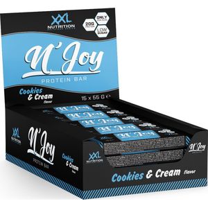 XXL Nutrition - N'Joy Protein Bar 15-Pack - Eiwitrepen & -snacks, Proteïne repen - Smeuïge Eiwit Reep én Hoog in Eiwit - Cookies & Cream