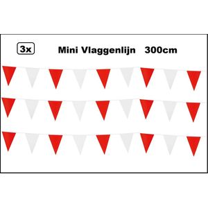 3x Mini vlaggenlijn rood/wit 3 meter - Verjaardag thema feest festival vlaglijn fun vlaglijn