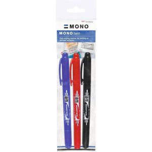 Tombow MONO markeerstift 3 stuk(s) Zwart, Blauw, Rood