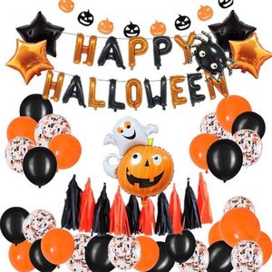 Festivz Halloween Set Pompoen - Halloween Decoratie – Feestversiering - Papieren Confetti – Oranje - Zwart - Wit - Feest