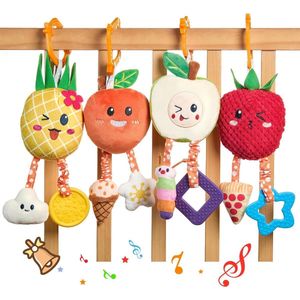 Baby Speelgoed 0-3 maanden - Kinderwagenketting met Bijtbel - Schattige Fruit Rammelaar - 4st - Baby Cadeau