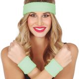 Guirca Foute 80s/90s party verkleed accessoire zweetbandjes set - neon groen - jaren 80/90 thema feestje