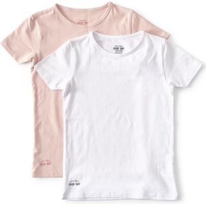 Little Label - meisjes t-shirt 2-pack - roze wit 86-92 - maat: 92 - bio-katoen