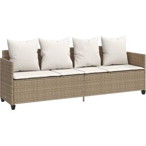 vidaXL - Ligbed - met - kussens poly - rattan - beige