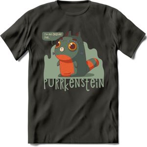 Monster van Purrkenstein T-Shirt Grappig | Dieren katten halloween Kleding Kado Heren / Dames | Animal Skateboard Cadeau shirt - Donker Grijs - L