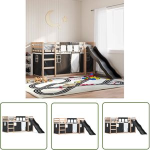 The Living Store Stapelbed met Glijbaan - Massief Grenenhout - 195.5x97.5x113 cm - Antraciet - Voor Kinderen van 6+ - Matras NIET Inbegrepen - Stapelbed - Kinderbed - Houten Bed - Bunkbed - Kids Bed