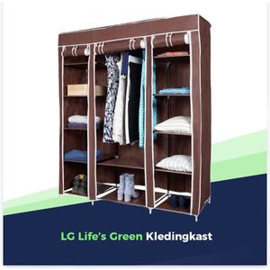 LG Life�’s Green Opvouwbare Kleerkast – Kledingrek met 12 Legplanken en Ophangstang – Stoffen Kledingkast – 225KG Draagvermogen – 143x44x169CM – Bruin