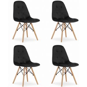 Set van 4 Stoelen DUMO Zwart – Velvet Bekleding, Beukenhouten Poten, Tijdloos Ontwerp en Ergonomisch Comfort voor Woonkamer, Keuken, Eetkamer, Slaapkamer en Kantoor, Max. 120 kg
