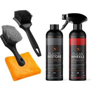 VCTparts Detailing Combideal Clean Wheels + Plastic/Rubber Restore 2x 500ML voor Schone Auto Velgen met Borstels en Doek [VCTdetailing - Detailing Producten]