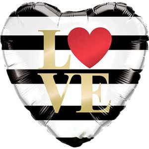 Qualatex - Folieballon Love Zwart Wit Hartvorm